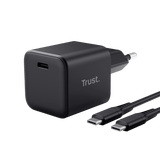 Trust Trust Maxo 65W GaN Charger Zwart met USB-C kabel 2m