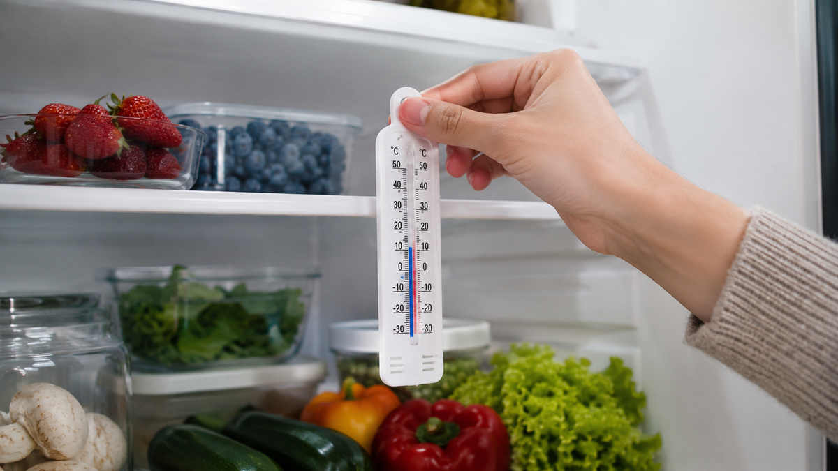 Koelkast ingesteld op de aanbevolen temperatuur van 4 graden Celsius