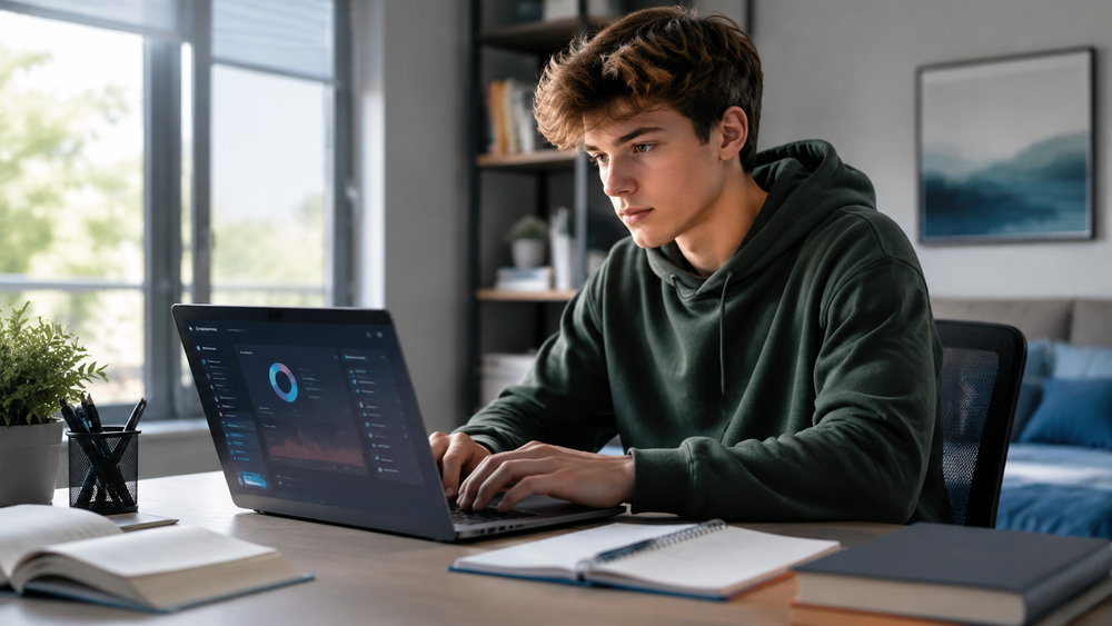 Student werkt op een AI-laptop