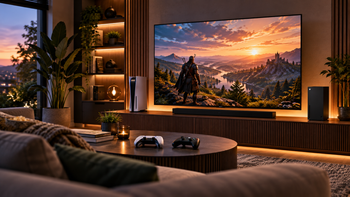 PlayStation 5 en Xbox gaming op een grote televisie in de woonkamer