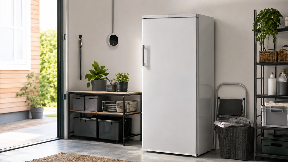 Energiezuinige vriezer in een moderne bijkeuken