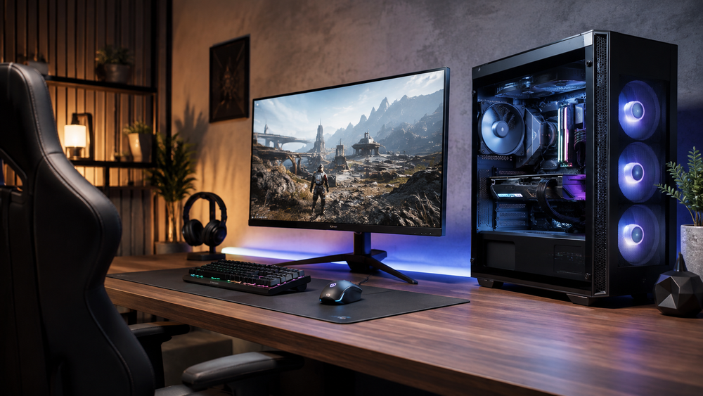 Stijlvolle gaming monitor setup met RGB-verlichting