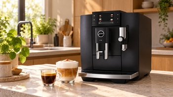 JURA-koffiemachine met espresso en cappuccino in een keuken