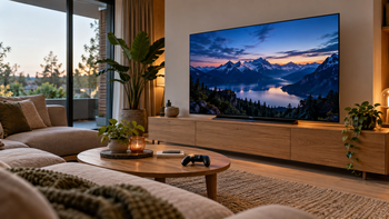 OLED-televisie in een woonkamer met een gamecontroller