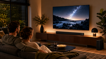Woonkamer met OLED-tv en bioscoopsfeer