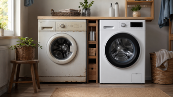 Oude en nieuwe wasmachine naast elkaar