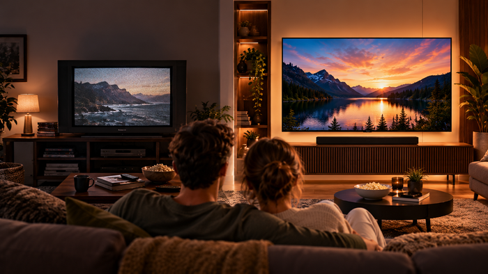Van oude televisie naar nieuw kijkplezier in een moderne woonkamer