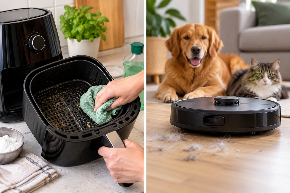 Robotstofzuiger bij hond en kat in de woonkamer