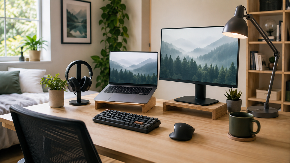 Complete studieplek met laptop monitor en accessoires