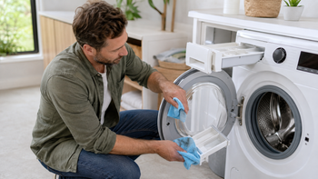 Wasmachine reinigen bij de deur en wasmiddellade