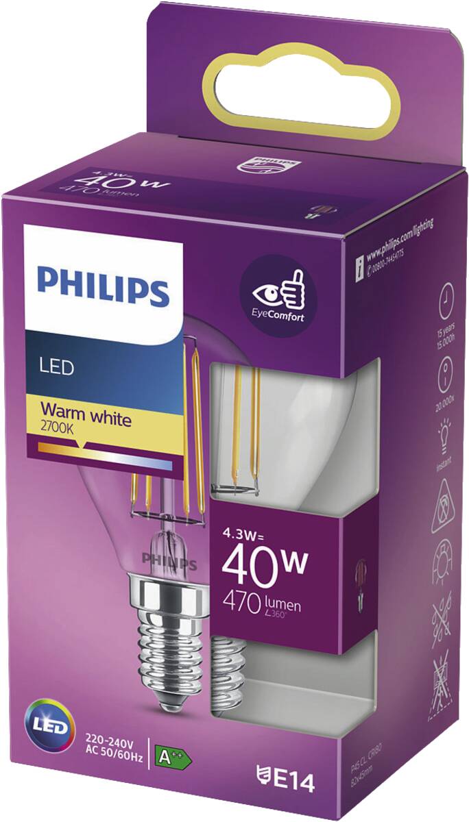 Philips LED classic 40W P45 E14 WW CL ND SRT4