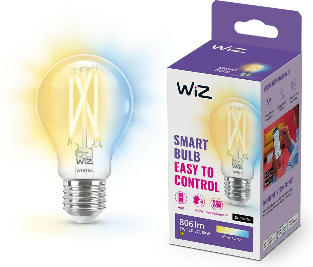 WIZ A60 GLO.FILA CL TW 60W E27