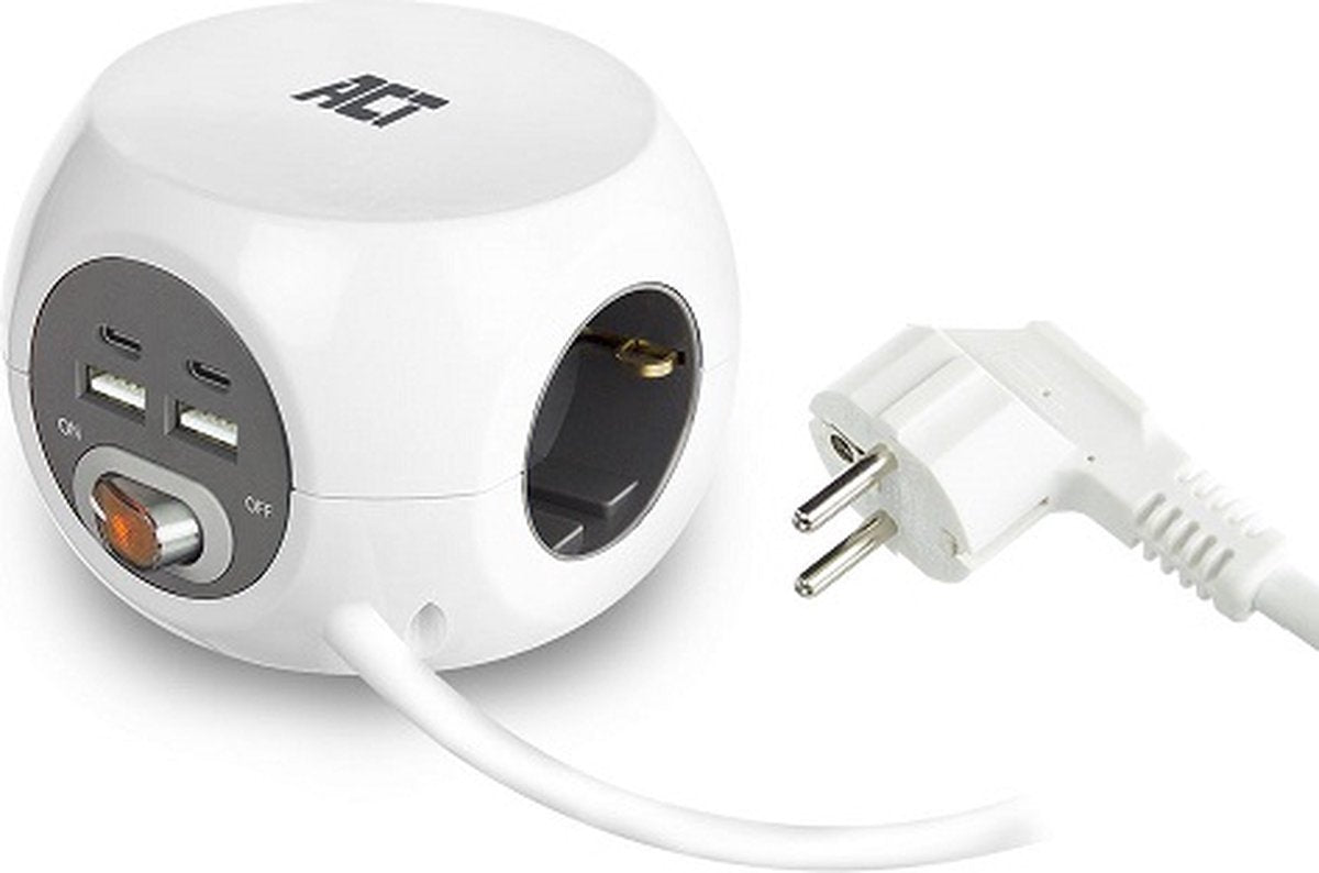 ACT AC2415 Stekkerdoos met USB-C/A-poorten wit