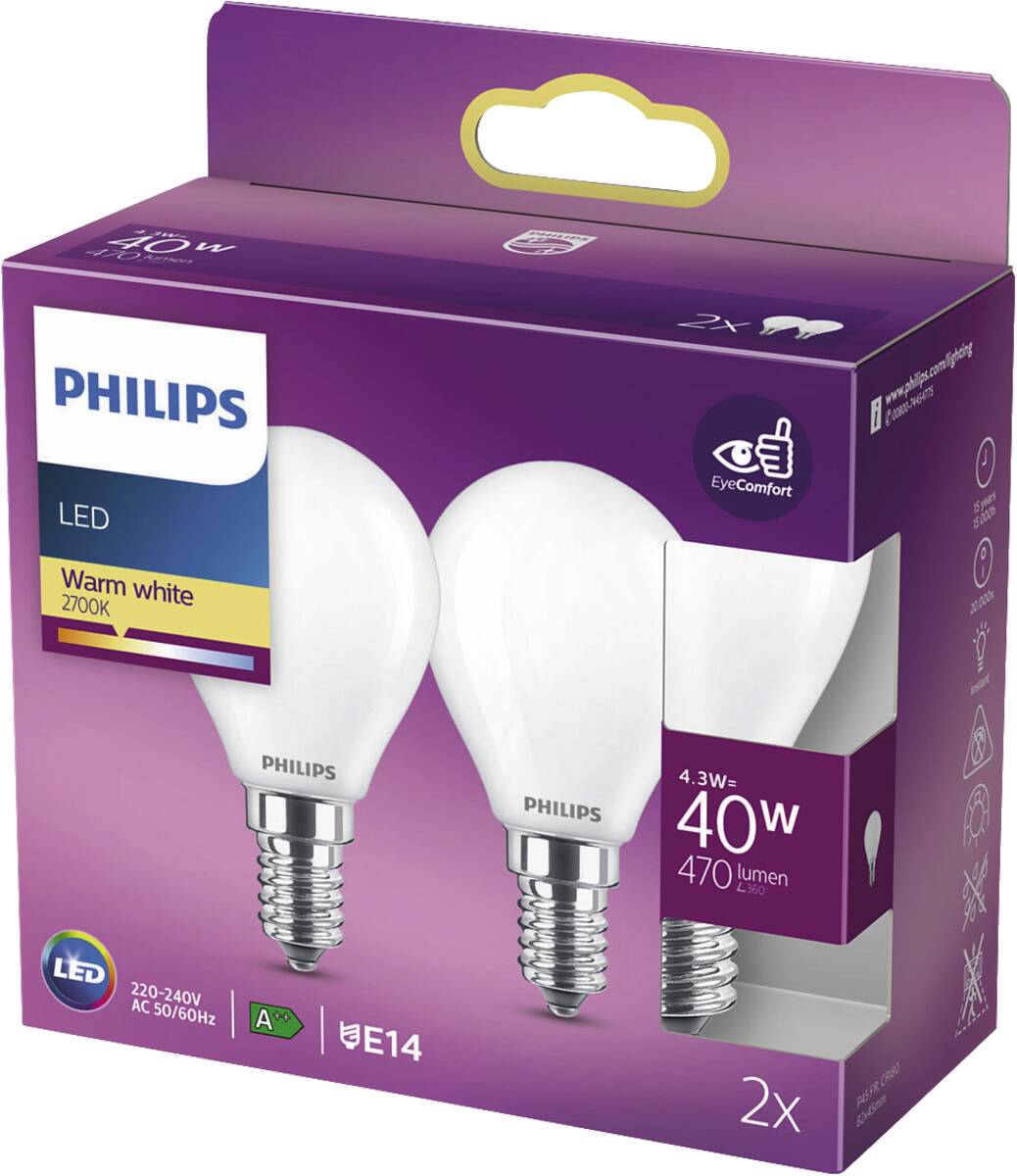 Philips LED classic 40W P45 E14 WW FR ND 2PF/6 - 2er Pack