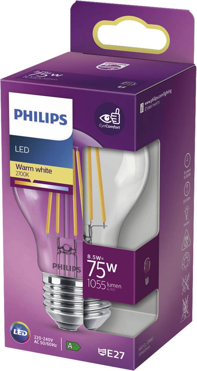 Philips LED classic 75W E27 WW A60 CL ND SRT4