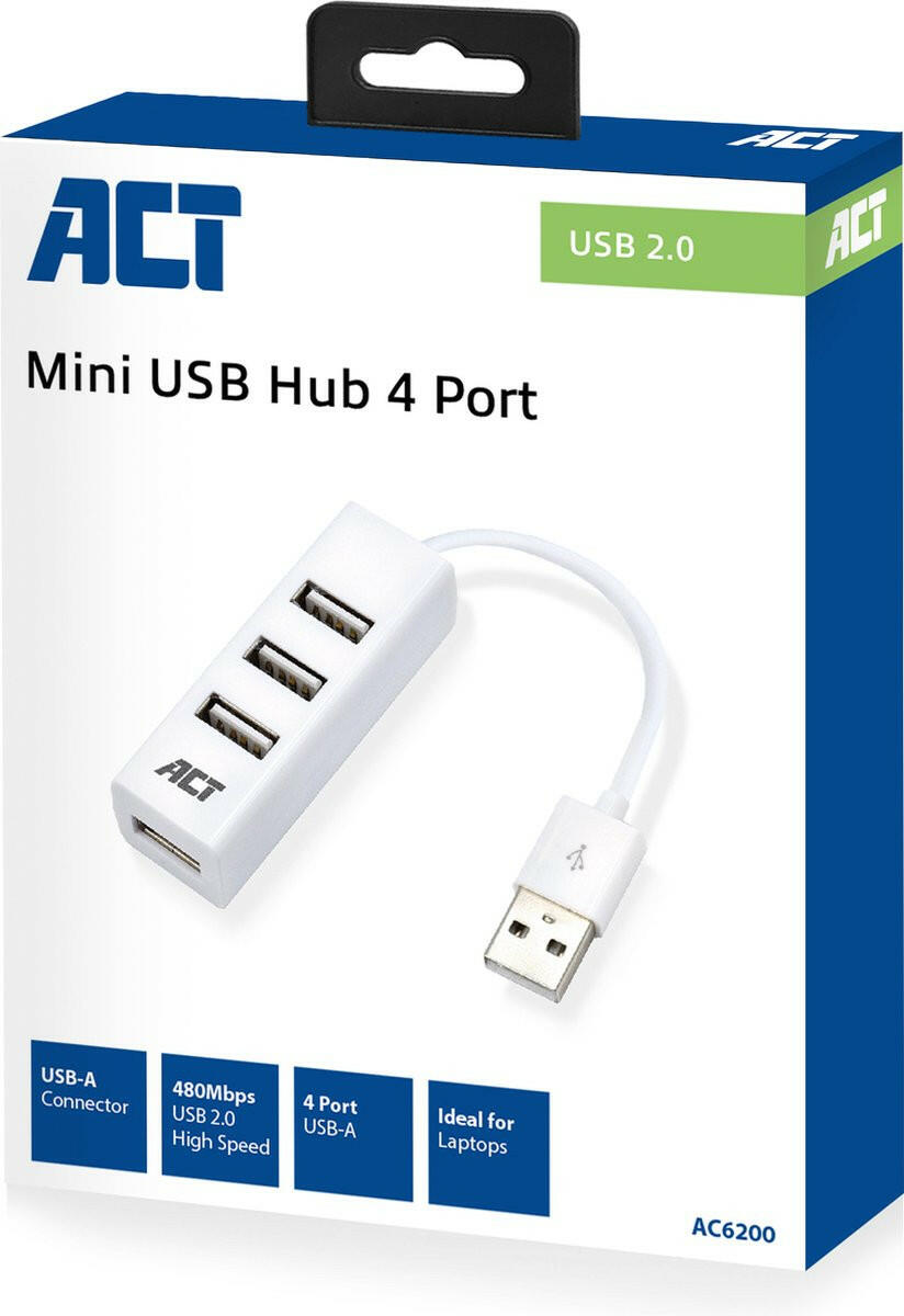 ACT AC6200 USB Hub 4 poorts USB-A wit