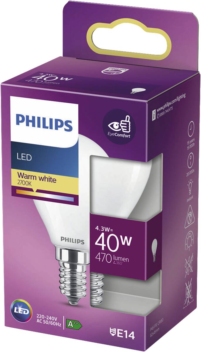 Philips LED classic 40W P45 E14 WW FR ND SRT4.