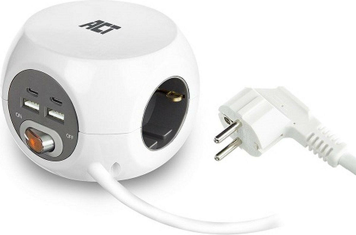 ACT ACT AC2415 Stekkerdoos met USB-C/A-poorten wit