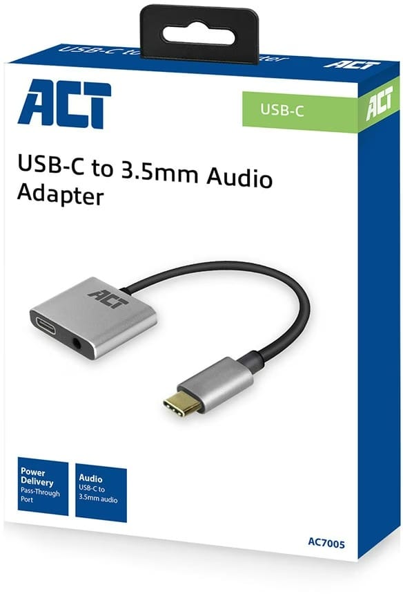 ACT ACT AC7005 USB-C naar 3,5mm jack audio adapter