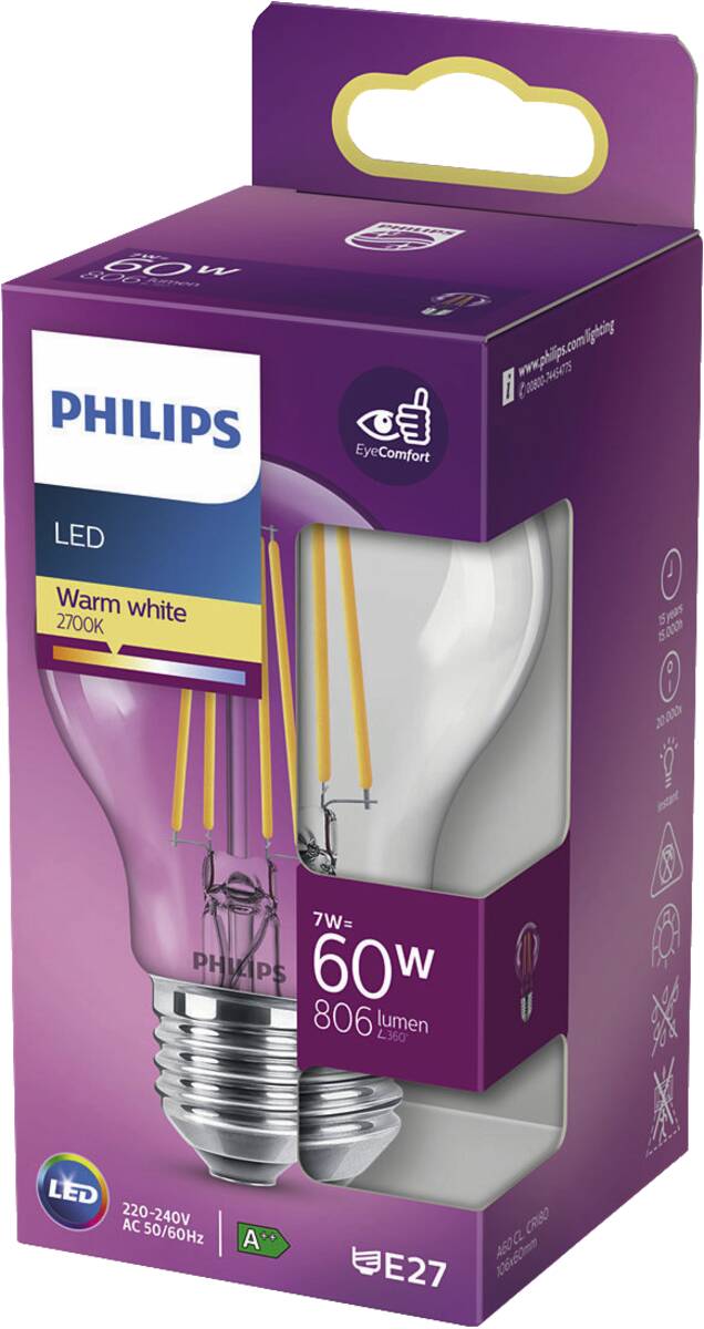 Philips LED classic 60W A60 E27 WW CL ND SRT4