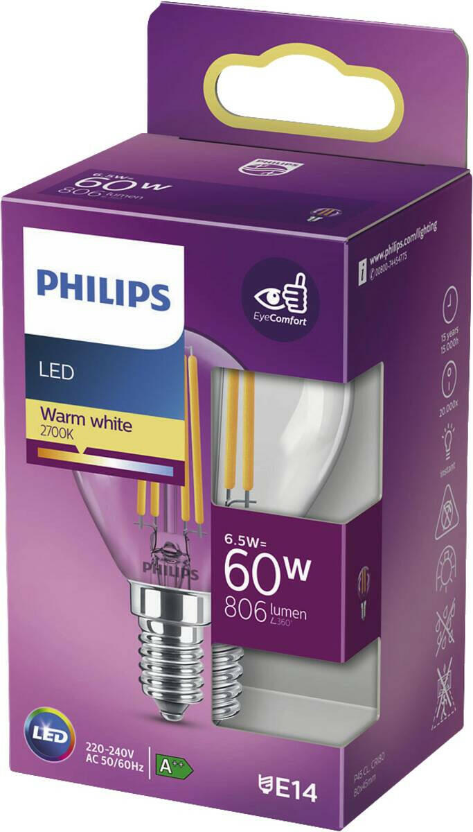 Philips LED classic 60W E14 WW P45 CL ND SRT4.