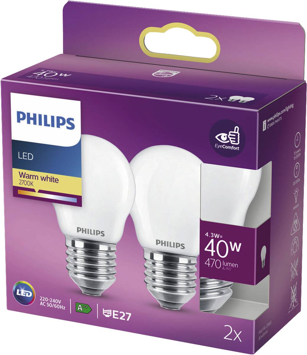 Philips LED classic 40W E27 P45 WW FR ND 2PF - 2er Pack