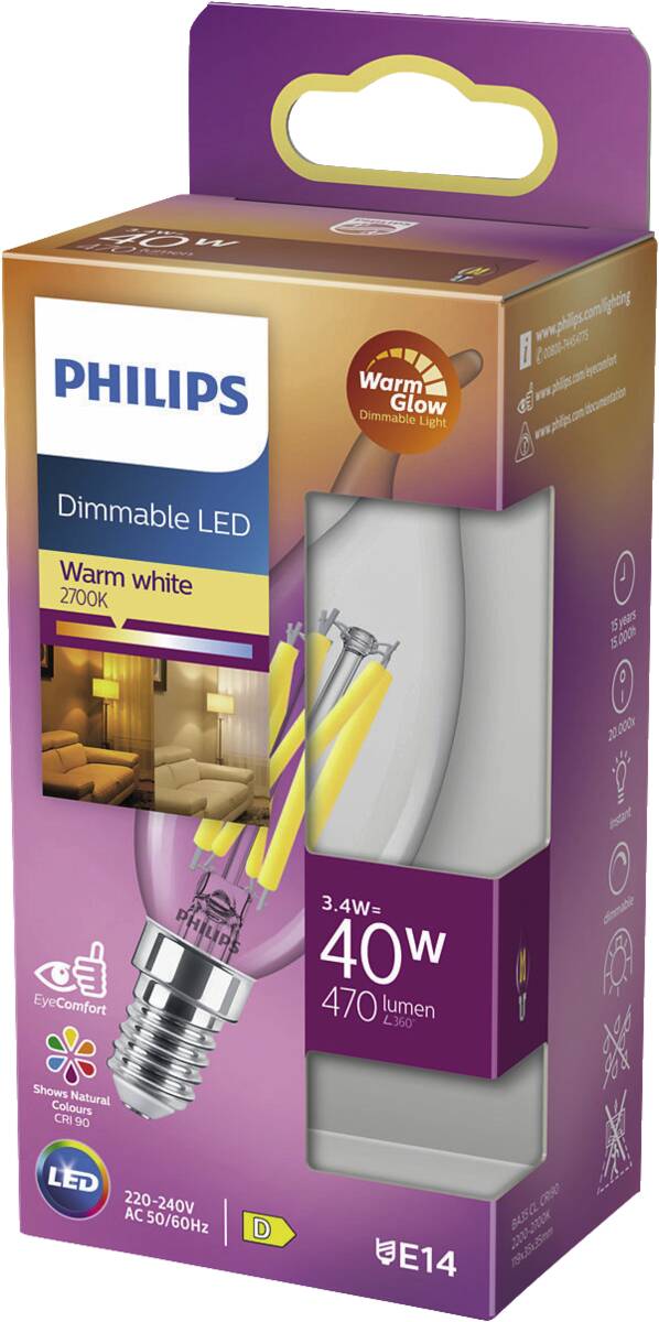 Philips LED classic 40W BA35 E14 CL WGD90 SRT4 WINDSTOSS.