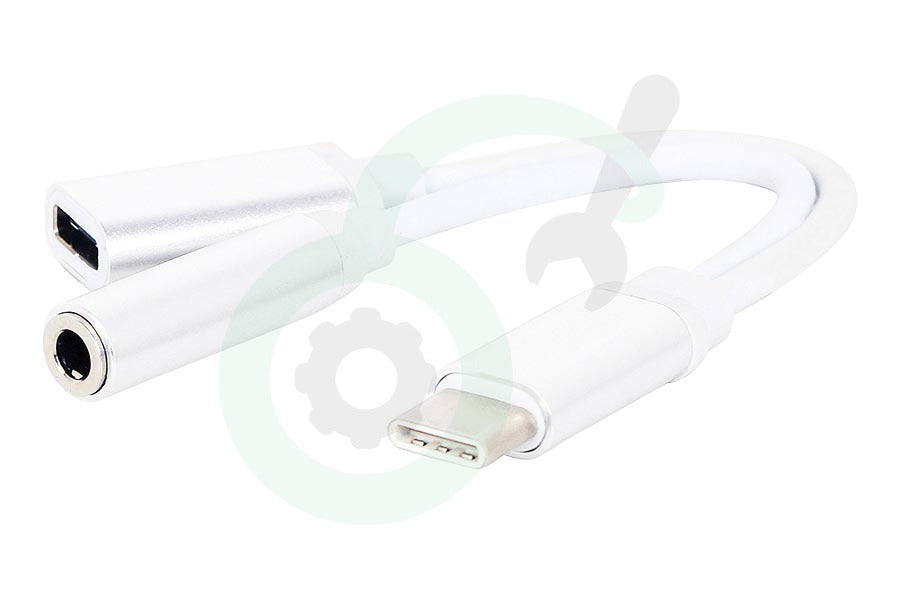 Spez Verloopkabel USB-C to USB-C Female en 3,5 Jack wit