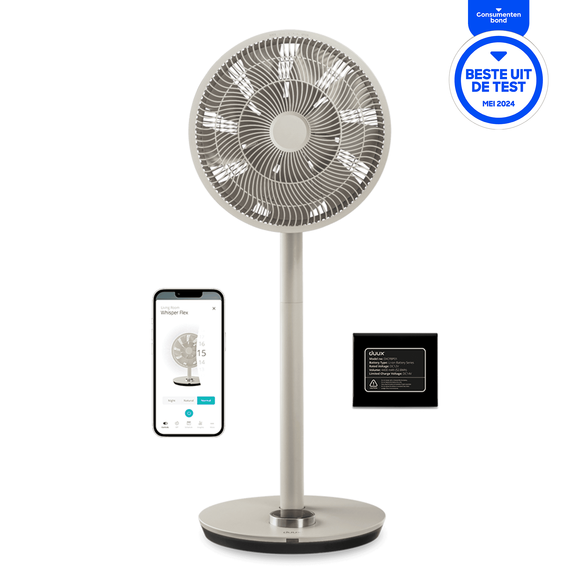 Duux Duux Whisper Flex Smart Fan Greige with Battery Pack