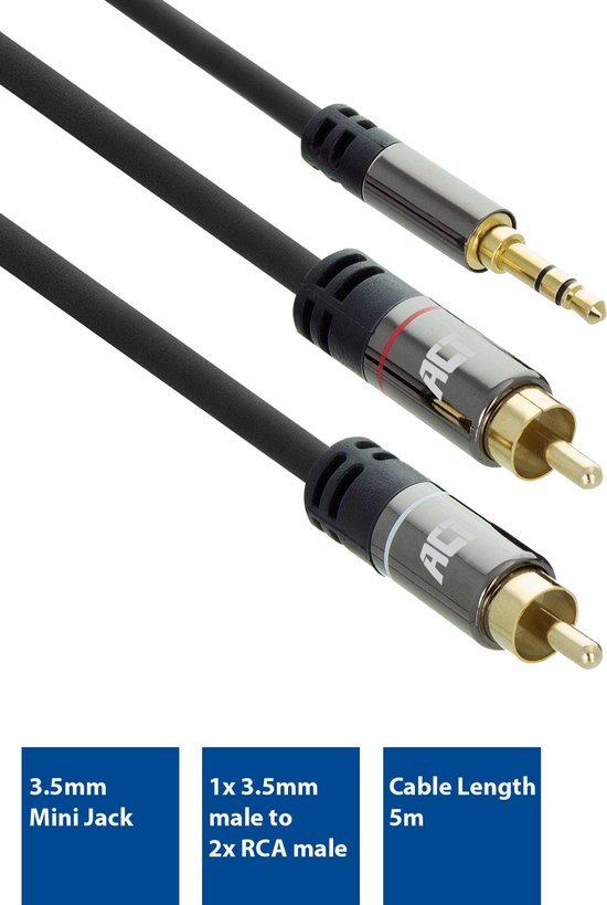 Easyfiks Jack 3.5mm Stereo Male - 2x Tulp RCA Male 10M - EP:Tummers