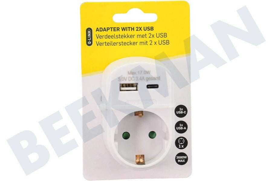 EP:Tummers EXIN STEKKER DOORVOERSTEKKER MET 2 X USB