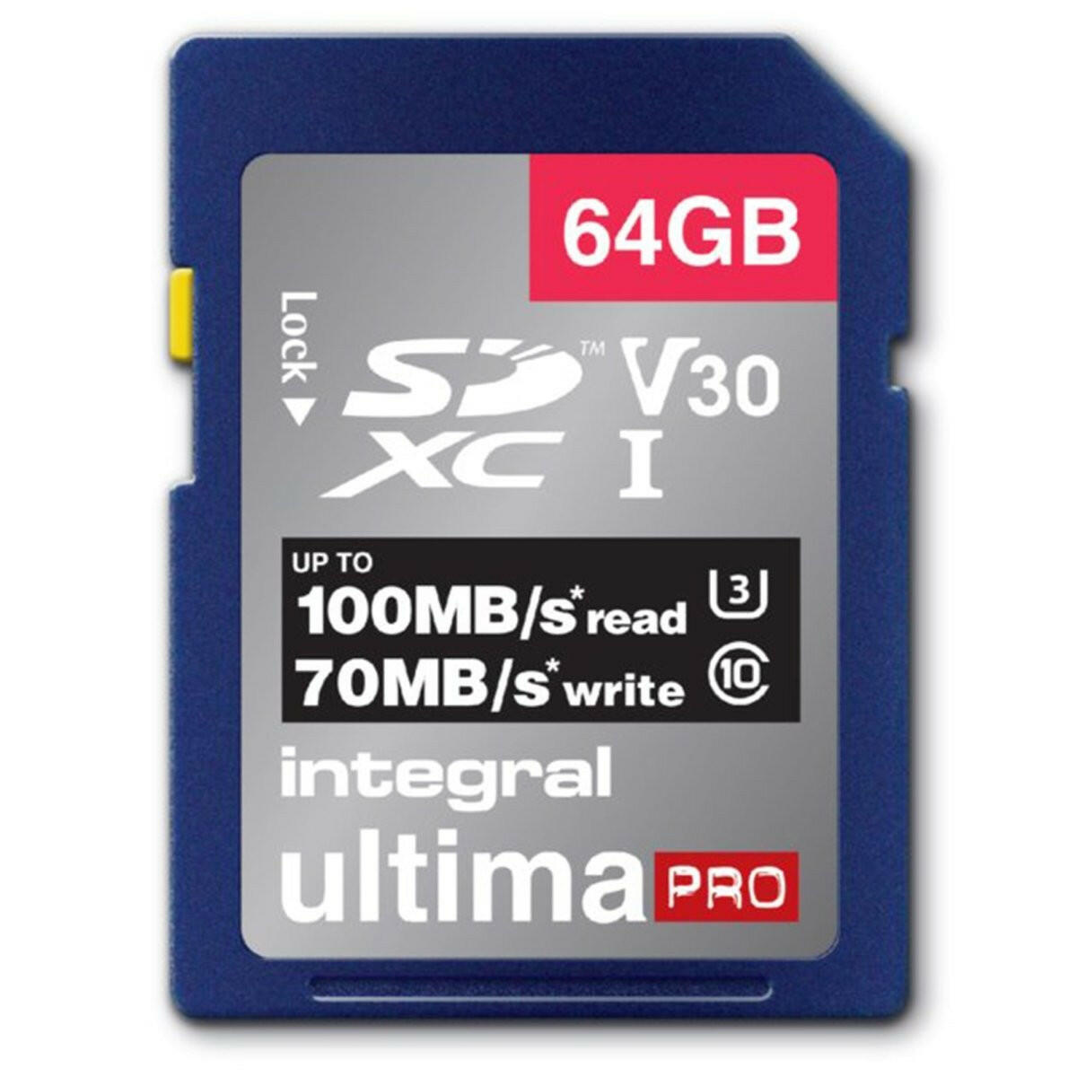 Integral V30 SDXC card 64GB 100MB/s.