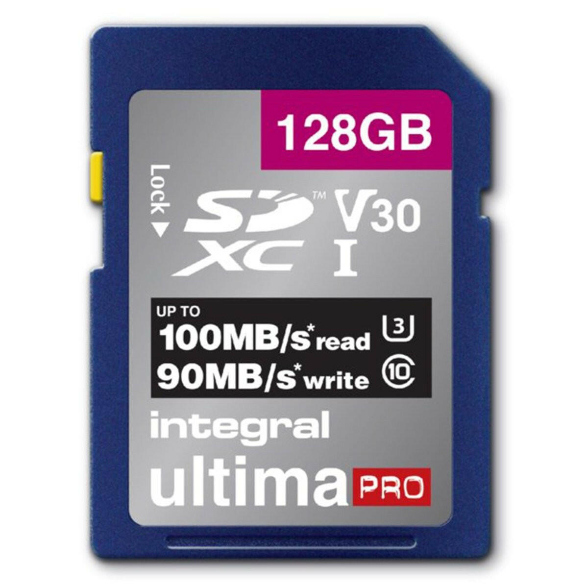 Integral V30 SDXC card 128GB 100MB/s.