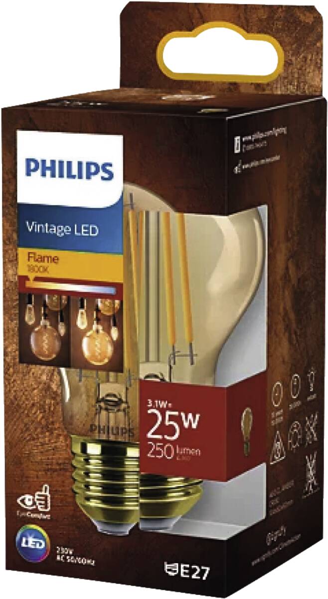 Philips Philips Vintage LED Flame E27 3,1W 25W 1800K 250Lm