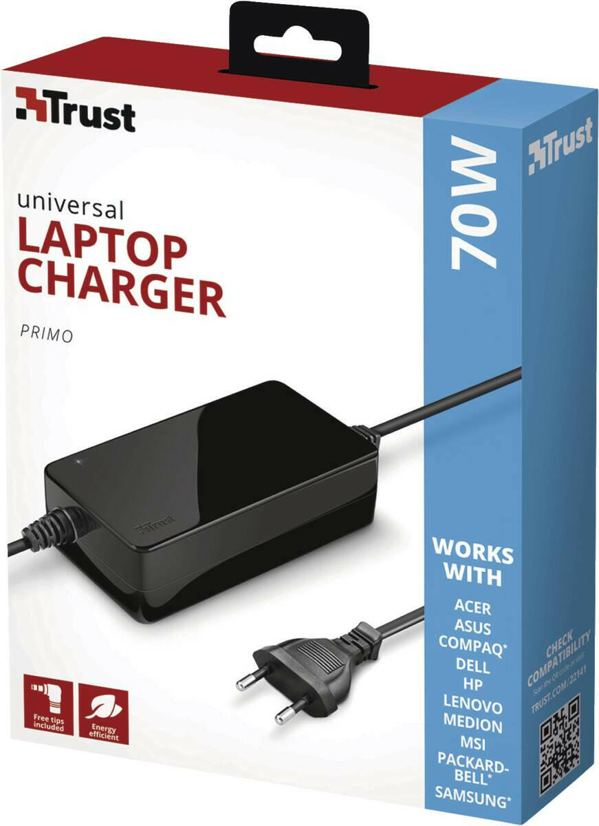 Trust Primo 70W Laptop Charger zwart.