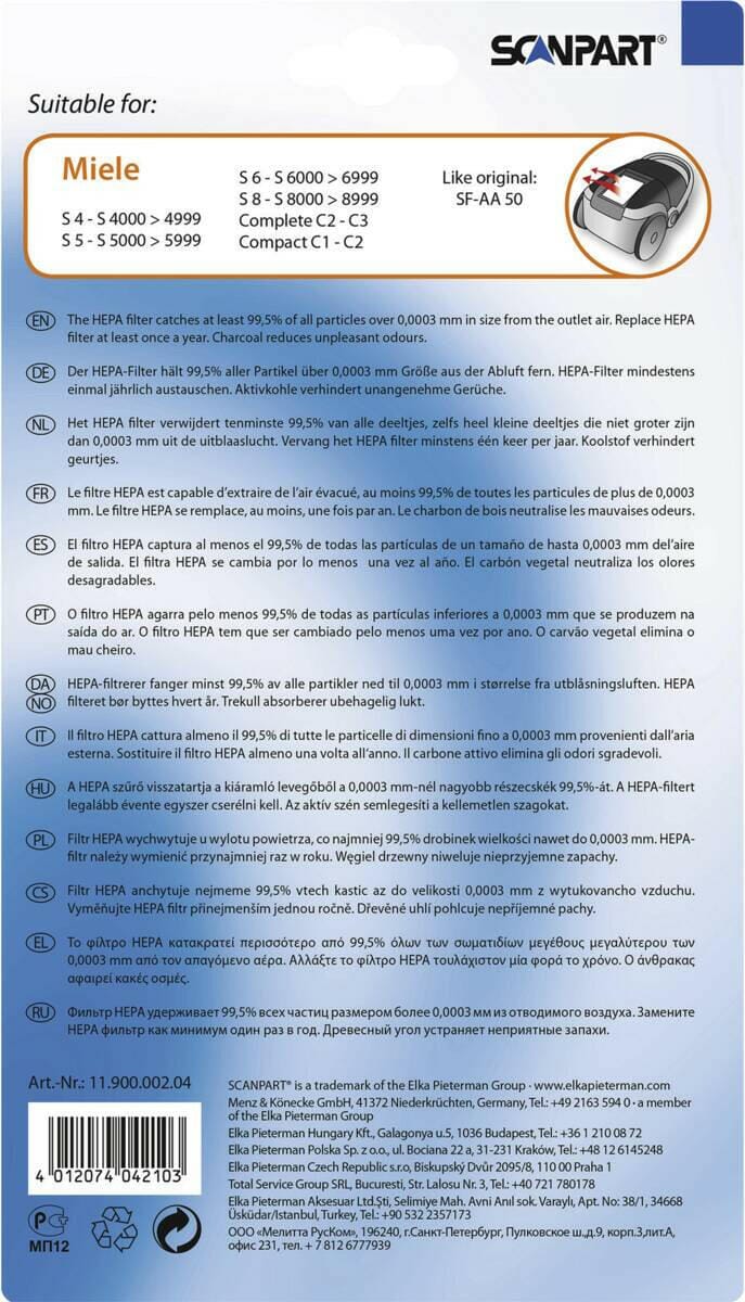 Scanpart Scanpart 1190000204 HEPA H12 & koolstoffilter (niet wasbaar)