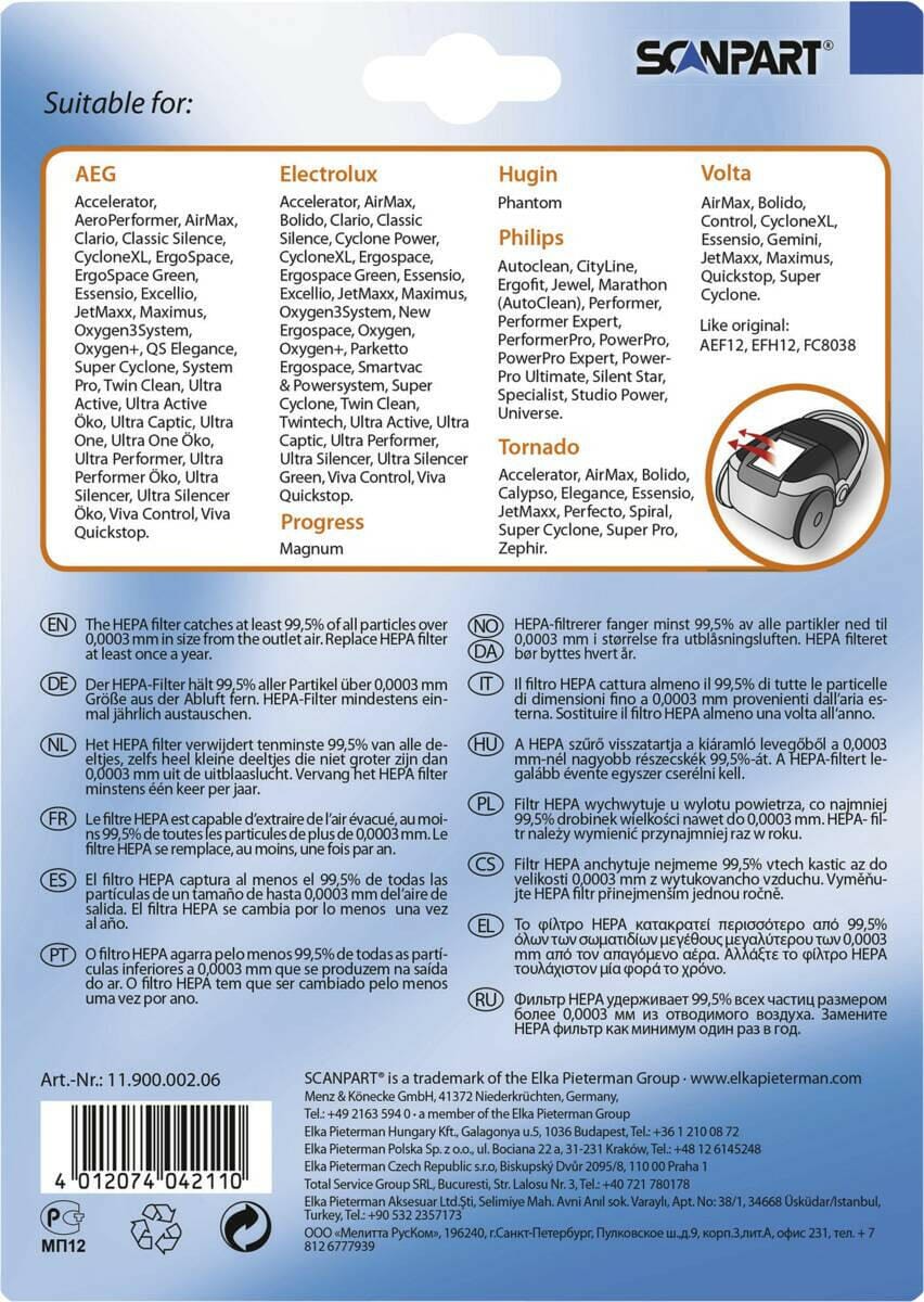 Scanpart Scanpart 1190000206 HEPAfilter H12 (niet uitwasbaar)
