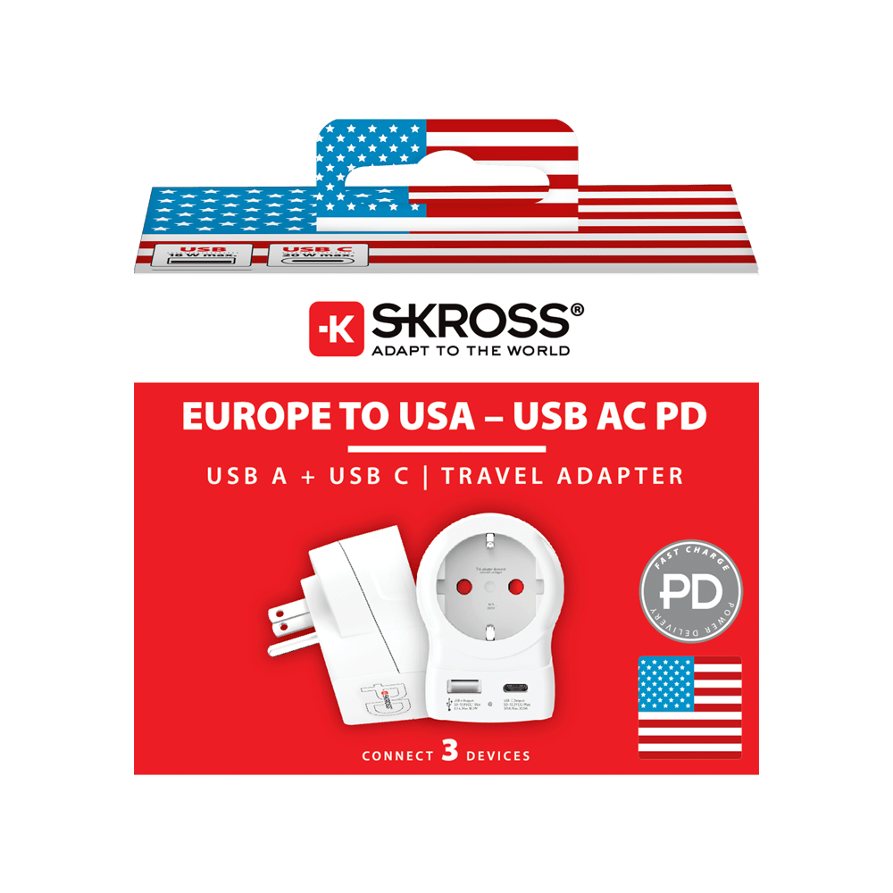 SKROSS SKROSS Europa naar USA Reisadapter & USB/USB-C 20W Charger