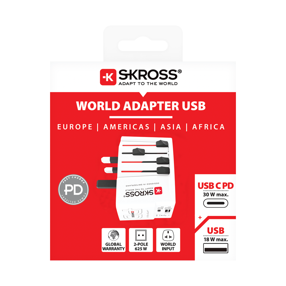 SKROSS SKROSS Wereld Reisadapter & USB/USB-C 30W Charger