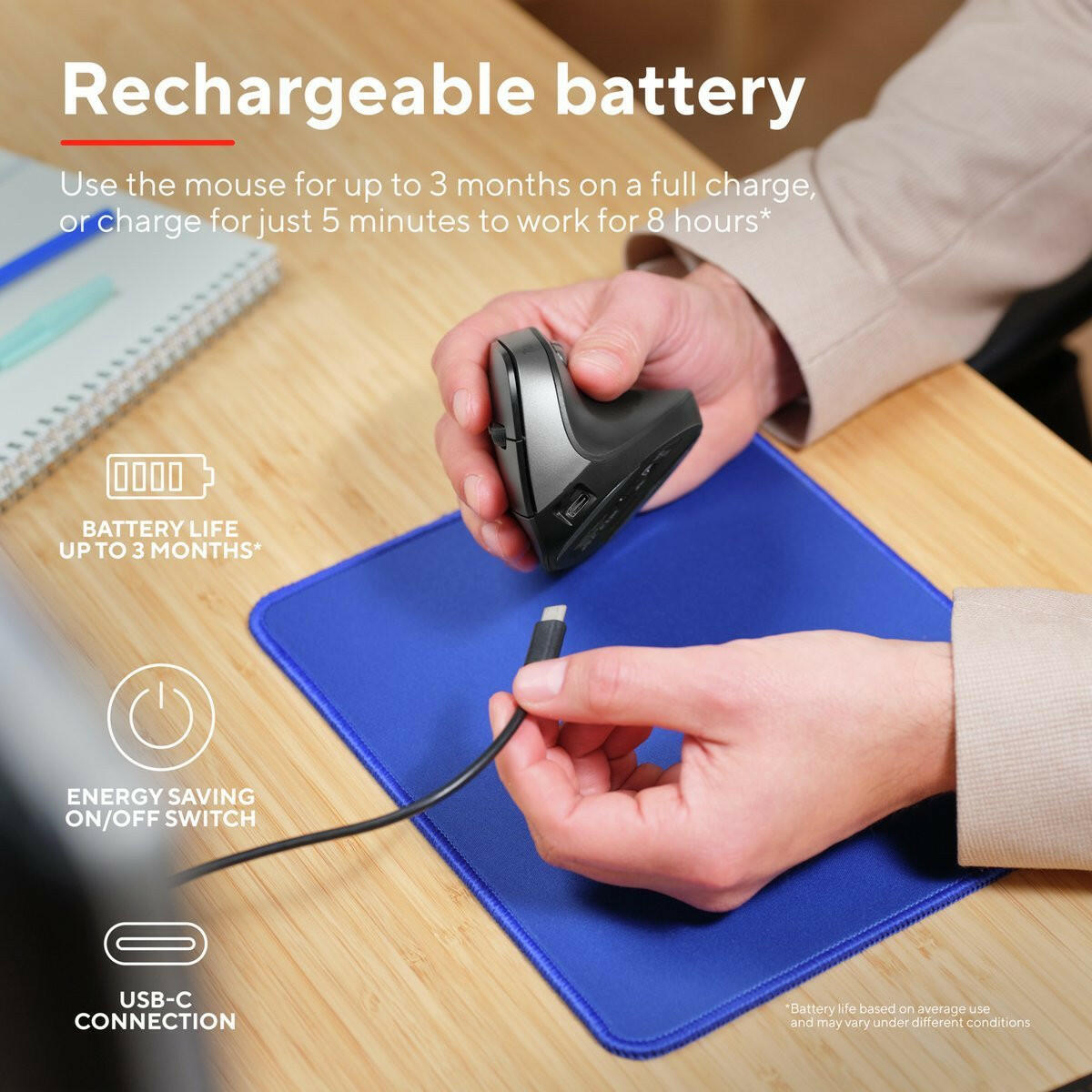 Trust Bayo II Ergonomic Wireless Mouse zwart.