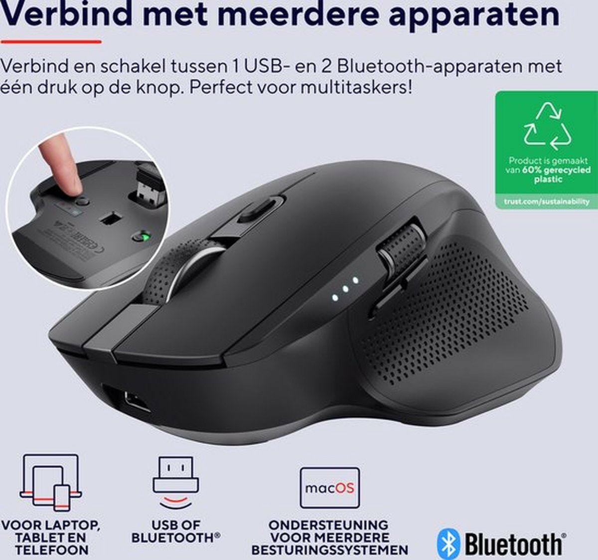 Trust Ozaa+ Multi-Connect Wireless Mouse zwart.