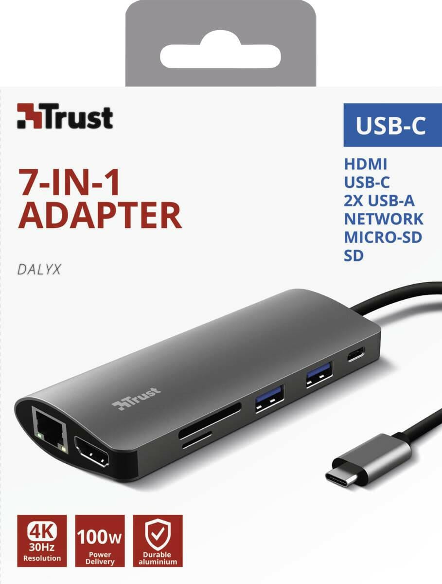 Trust Trust Dalyx 7-in-1 USB-C Multi-Port-Adapter zilver