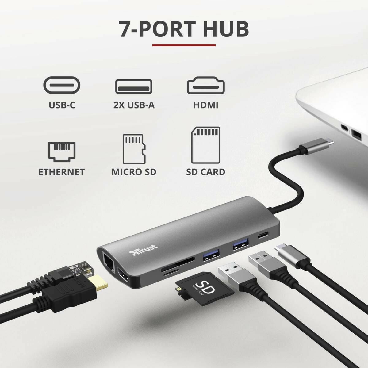 Trust Trust Dalyx 7-in-1 USB-C Multi-Port-Adapter zilver