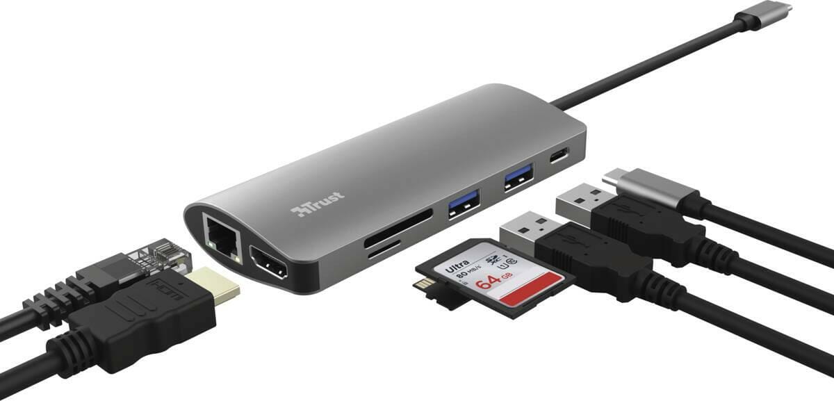 Trust Trust Dalyx 7-in-1 USB-C Multi-Port-Adapter zilver