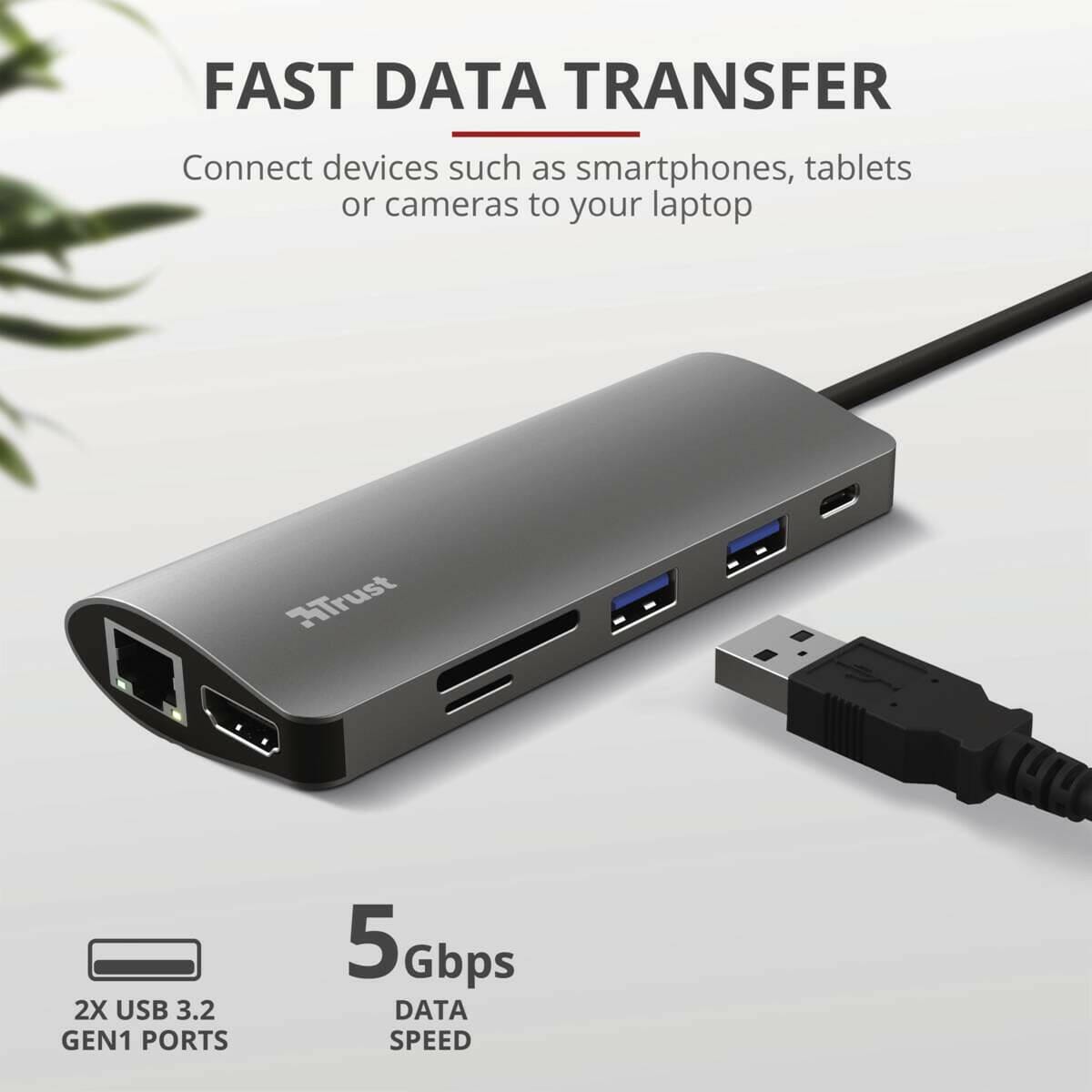 Trust Trust Dalyx 7-in-1 USB-C Multi-Port-Adapter zilver