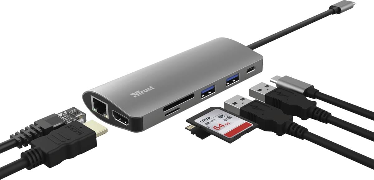 Trust Trust Dalyx 7-in-1 USB-C Multi-Port-Adapter zilver