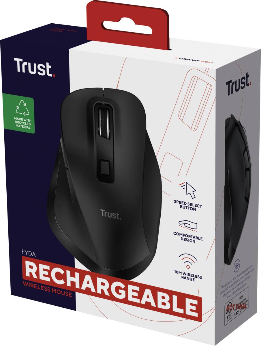 Trust Trust Fyda Rechargeable Wireless Comfort Mouse Eco zwart