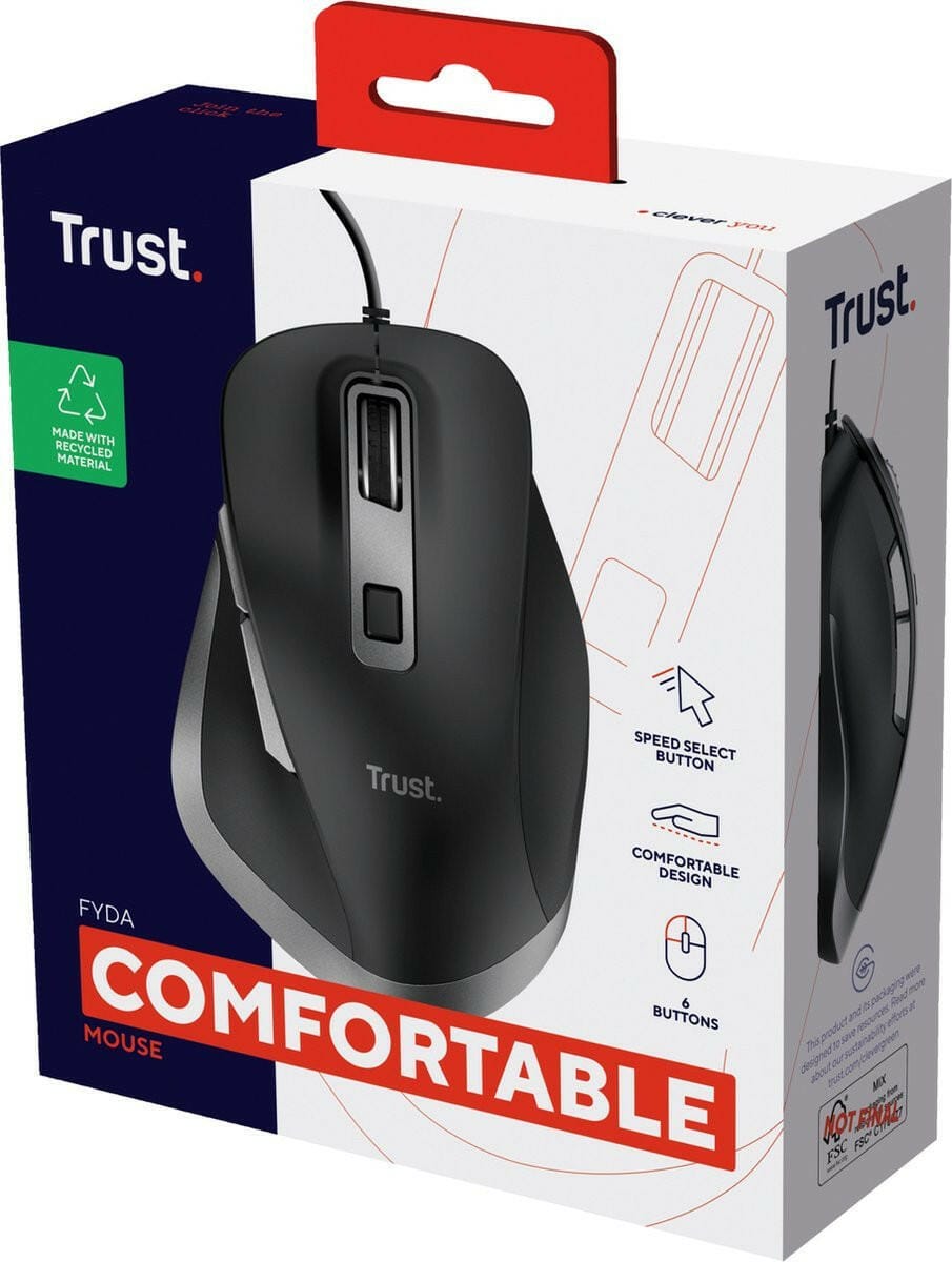 Trust Trust Fyda Wired Comfort Mouse Eco zwart