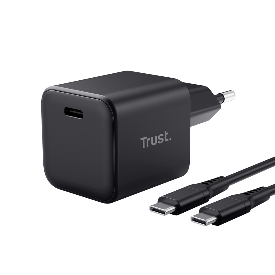 Trust Trust Maxo 65W GaN Charger Zwart met USB-C kabel 2m