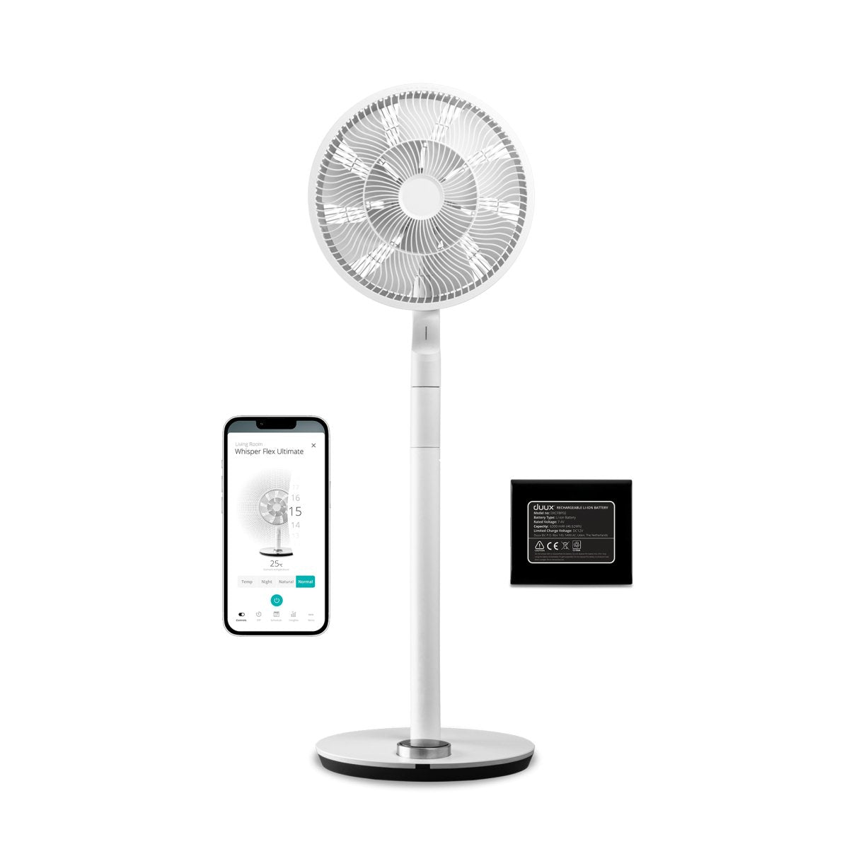 WHISPER FLEX SMART FAN WHITE WITH BATTERY PACK WHITE - EP:Tummers